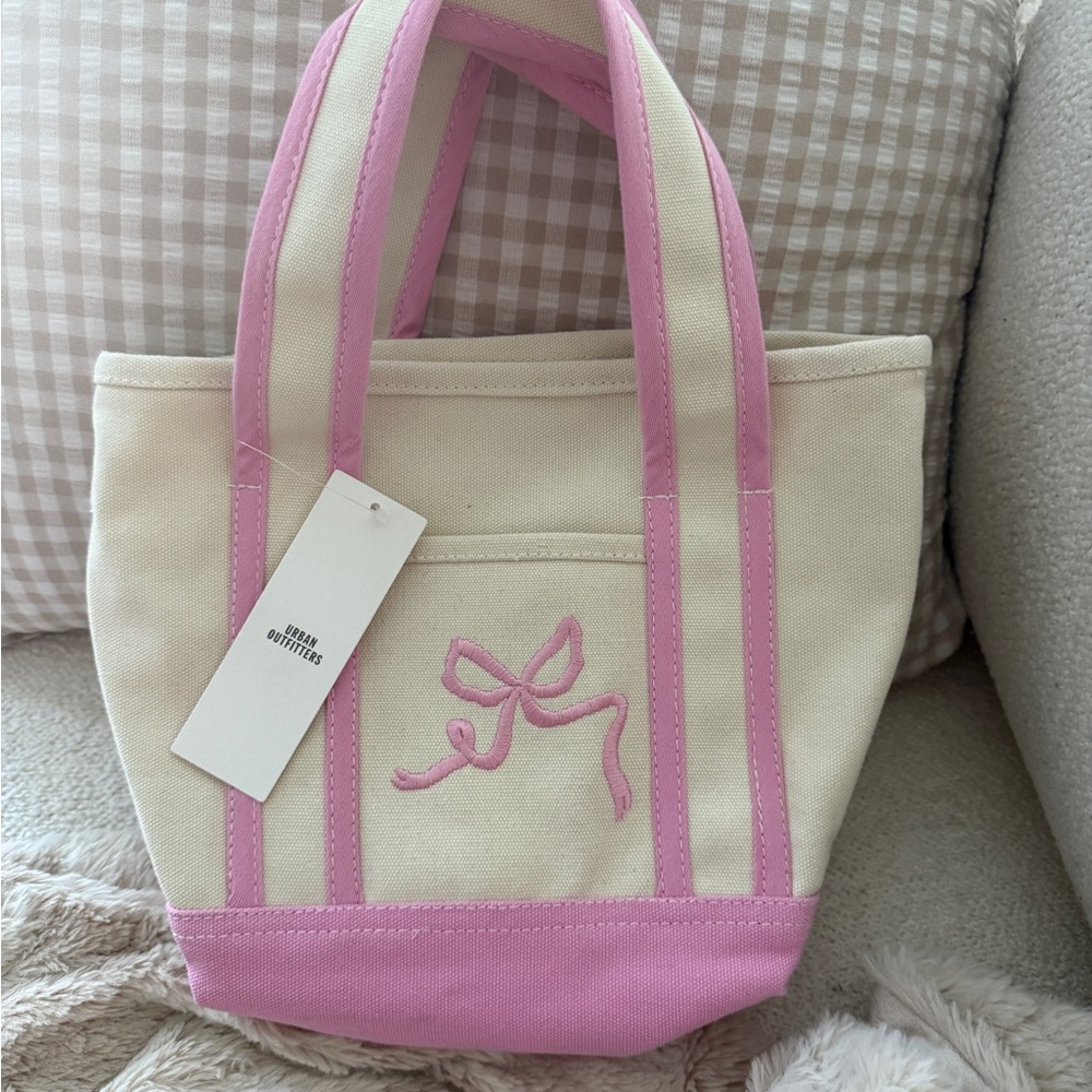 Urban Outfitters Mini Pink and Cream Tote Bag with Bow Accent